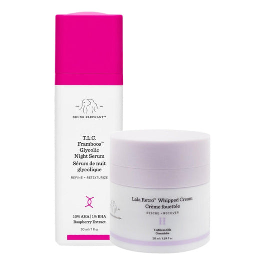 Drunk Elephant The Non-Stop Glow Kit: Lala Cream 1.69 oz + T.L.C Framboos 1 oz