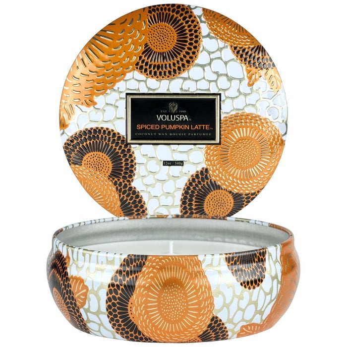 Voluspa Vermeil Mini Decorative Tin Candle 4 ozCandlesVOLUSPAFragrance: Spiced Pumpkin Latte