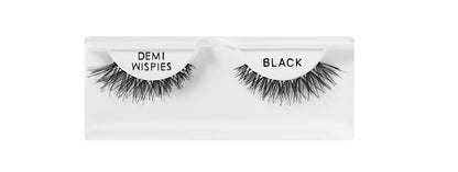 Black false eyelashes in a white box with 'Demi Wispies' and 'Black' text.