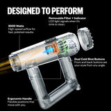 A promotional product graphic for a cordless nail drill gun. The image features a large, clear illustration of the drill gun showing its internal gears and motor, alongside a small photo of the actual tool.
