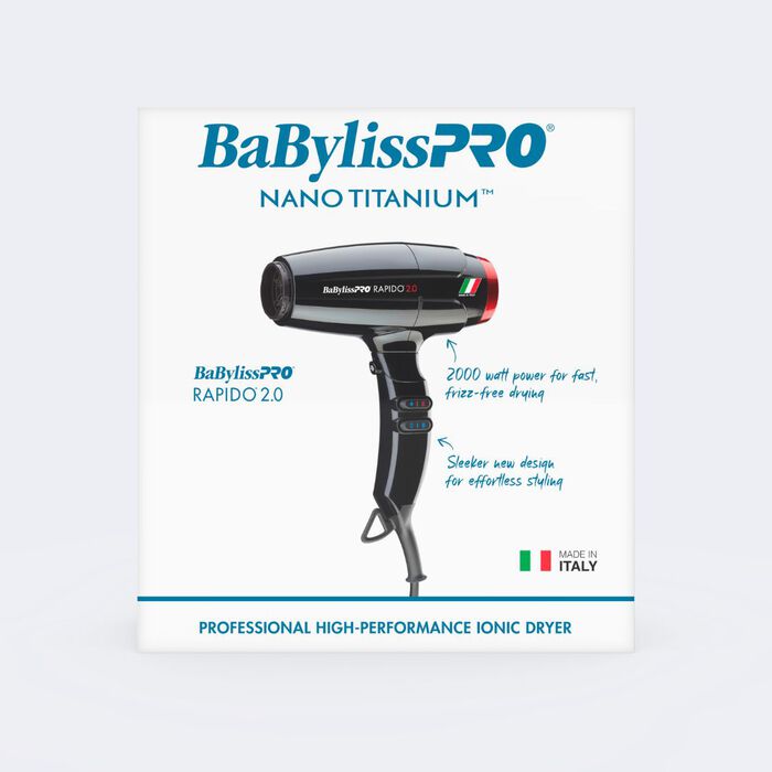 BaBylissPRO Nano Titanium Rapido 2.0 hair dryer on a white background