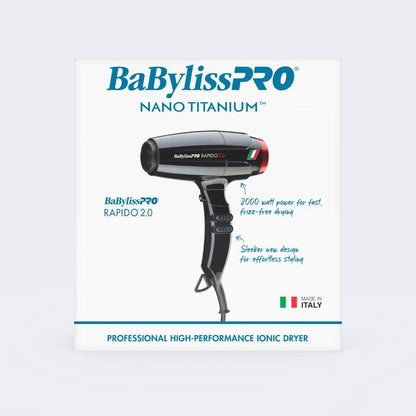 BaBylissPRO Nano Titanium Rapido 2.0 hair dryer on a white background