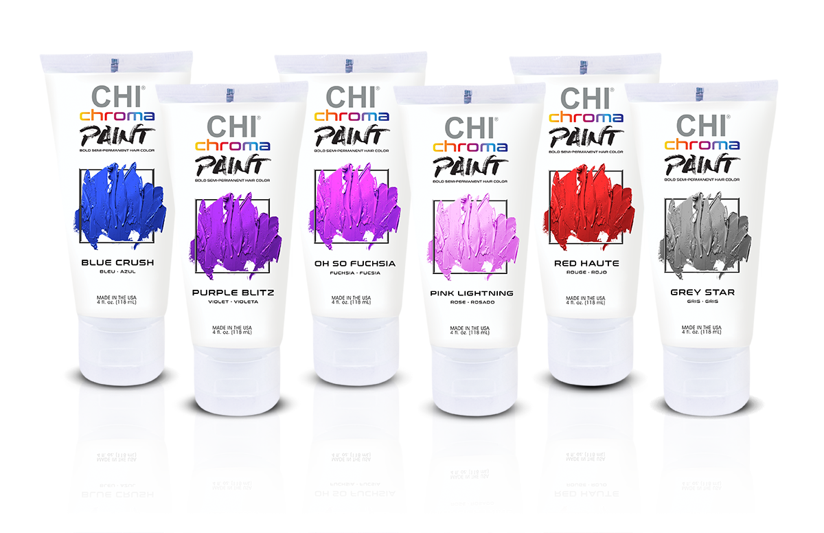 CHI Chroma Paint 4 ozHair ColorCHIColor: Blue Crush, Grey Star, Oh So Fuchsia, Pink Lightning, Purple Blitz, Red Haute