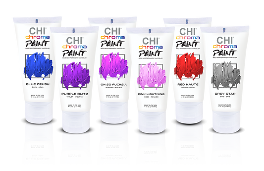 CHI Chroma Paint 4 ozHair ColorCHIColor: Blue Crush, Grey Star, Oh So Fuchsia, Pink Lightning, Purple Blitz, Red Haute