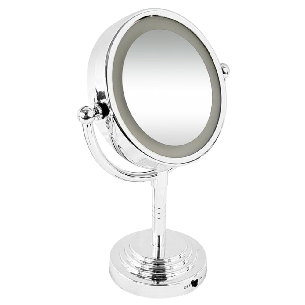 Rucci 1X/5X Magnifying Double-Sided LED Battery-Operated Chrome Finish Tabletop Mirror