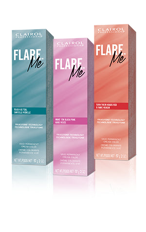 Clairol Flare Me Hair Color 2 ozHair ColorCLAIROLShade: Be You Blue, Clearly You, Make Em Blush Pink, Power To The Purple, Queen of Green, Rose To The Occasion, Tough as Teal, Turn Their Heads Red, Que Sera Syrah, Keep Calm and Berry On, Knock Em Dead Red