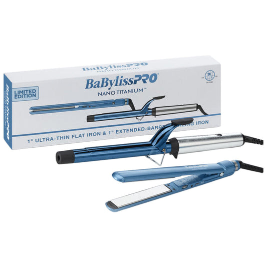 Babyliss Pro Nano Titanium Flat Iron + Extended Barrel Curling Iron Combo Set