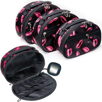 KINGSLEY 3 PIECE COSMETIC BAG SET W/LIP PRINTCosmetic AccessoriesKINGSLEY