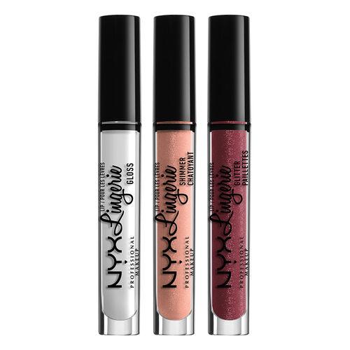 NYX Professional Love Lust Disco Lip Lingerie Gloss Trio Holiday Lip SetLip GlossNYX PROFESSIONAL