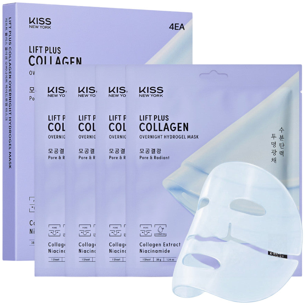 Kiss K-Beauty Series Lift Plus Collagen Overnight Hydrogel Mask(4 Sheets)- Pore Refining and Plumping