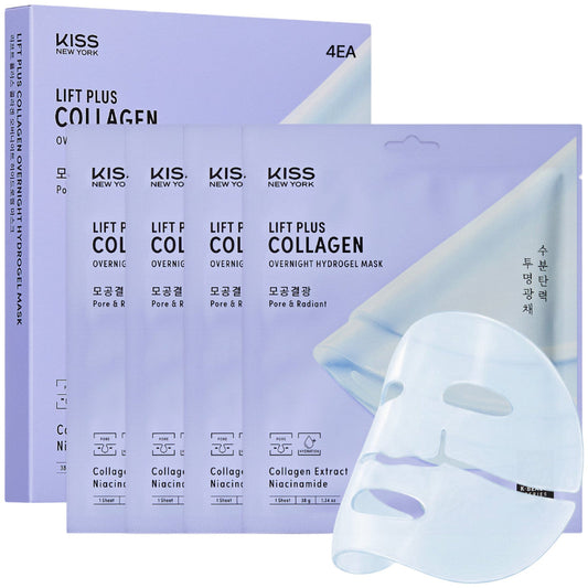 Kiss K-Beauty Series Lift Plus Collagen Overnight Hydrogel Mask(4 Sheets)- Pore Refining and Plumping