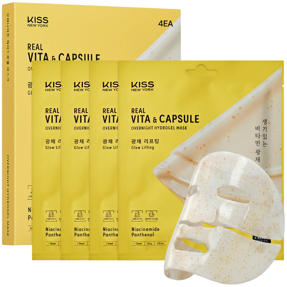 Kiss K-Beauty Series Real Vita Capsule Overnight Hydrogel Mask(4 Sheets)- Glow and Firming
