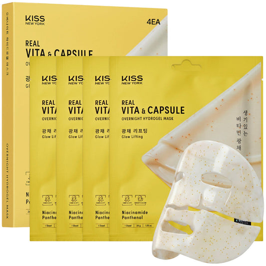 Kiss K-Beauty Series Real Vita Capsule Overnight Hydrogel Mask(4 Sheets)- Glow and Firming