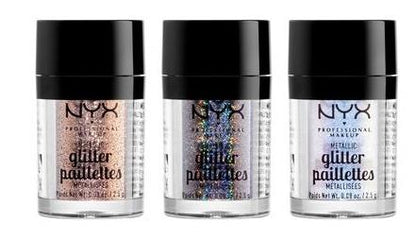 NYX Professional Metallic GliterEyeshadowNYX PROFESSIONALColor: Dubai Bronze, Darkside, Beauty Beam, Goldstone, Lumi-Lite, Style Star