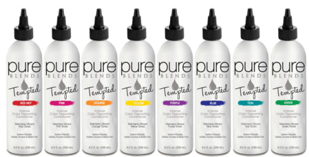 Pure Blends Tempted Conditioners 8.5 ozHair ConditionerPURE BLENDSShade: Red Hot, Orange, Pink, Teal, Yellow, Purple, Green, Blue