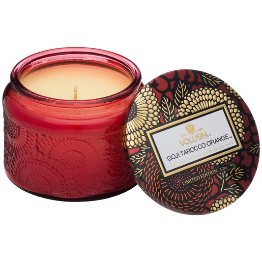 Voluspa Small Glass Candle 3.2 ozCandlesVOLUSPAScent: Goji Tarocco Orange, Baltic Amber, French Cade & Lavender, Moso Bamboo