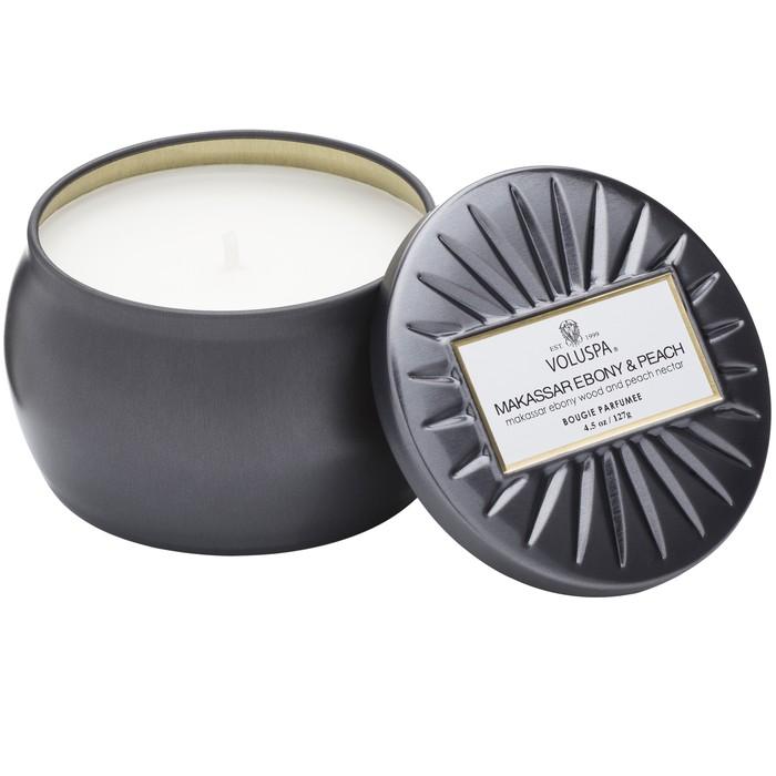 Voluspa Vermeil Mini Decorative Tin Candle 4 ozCandlesVOLUSPAFragrance: Makassar Ebony & Peach